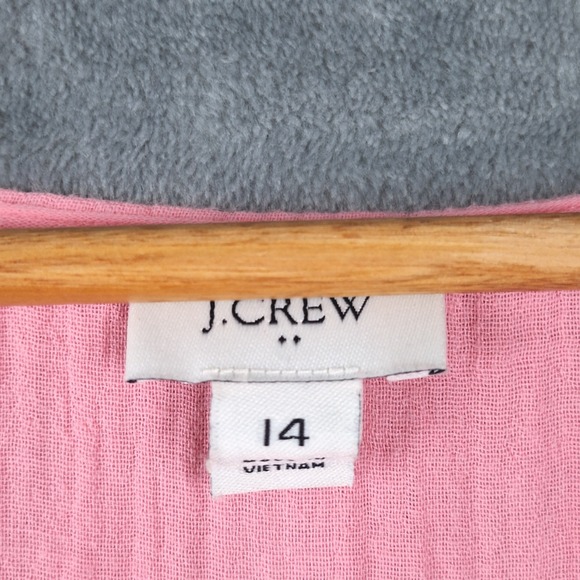 J Crew Dress 14 Pink Midi Pockets Belted Gauze Tiered Cottage Boho Beach Prairie - Picture 2 of 9